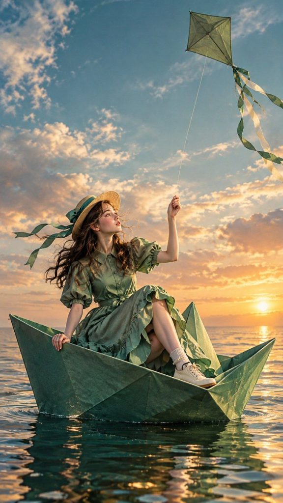 قایق کاغذی و بادبادک: پرتره رؤیایی غروب دریا